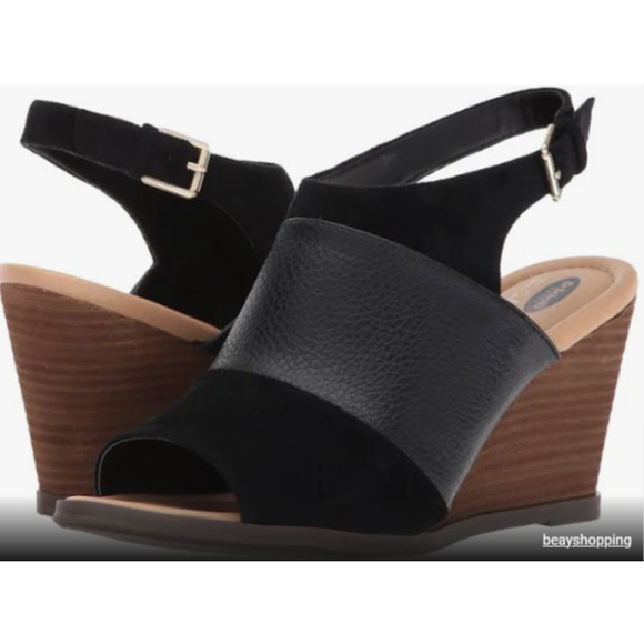 Dr. Scholl's Women's Peaceful Black Wedge Slingback Sandals Size 7.5 - Picture 1 of 8